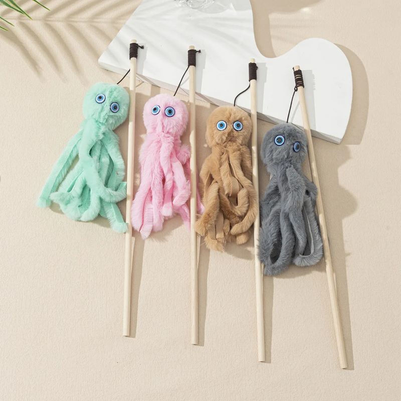 Varinha Interativa com Polvo Pelúcia e Guizo para Diversão dos Gatos