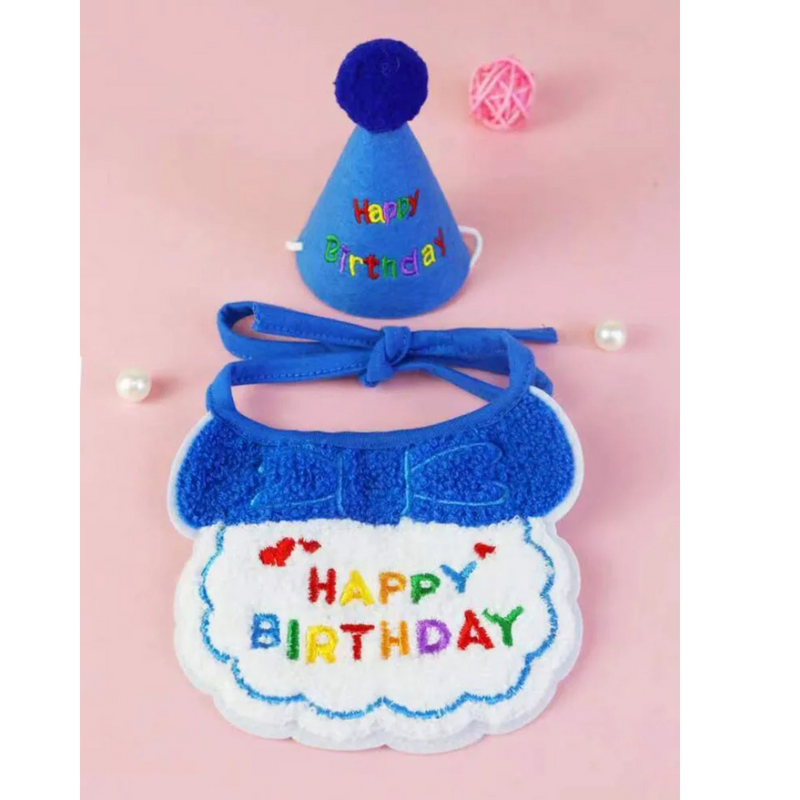 Conjunto de Chapéu e Babador para Aniversário de Cães e Gatos