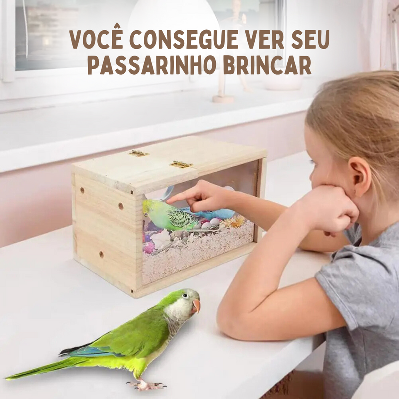 Ninho de Madeira com Visor de Acrílico para Periquitos e Aves - Conforto e Segurança para Seus Pássaros