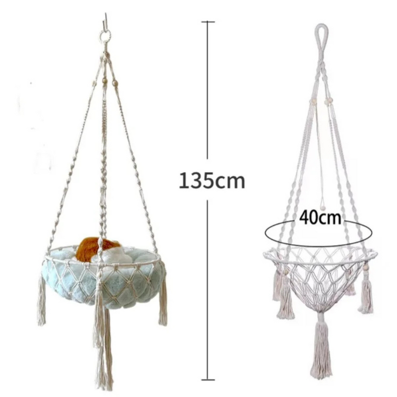 Cama Suspensa de Macramê para Gatos – Conforto e Estilo em Cada Soneca