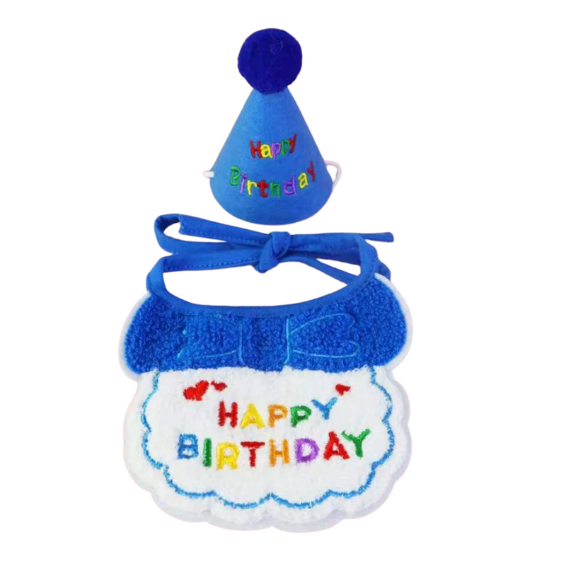 Conjunto de Chapéu e Babador para Aniversário de Cães e Gatos