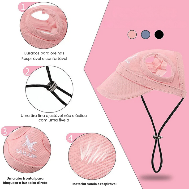 Boné Estiloso para Pets com Cordinha – Conforto e Estilo na Praia para Seu Cachorro ou Gato