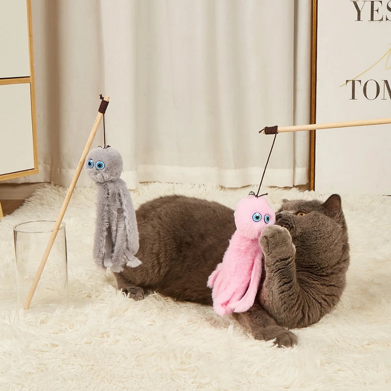 Varinha Interativa com Polvo Pelúcia e Guizo para Diversão dos Gatos