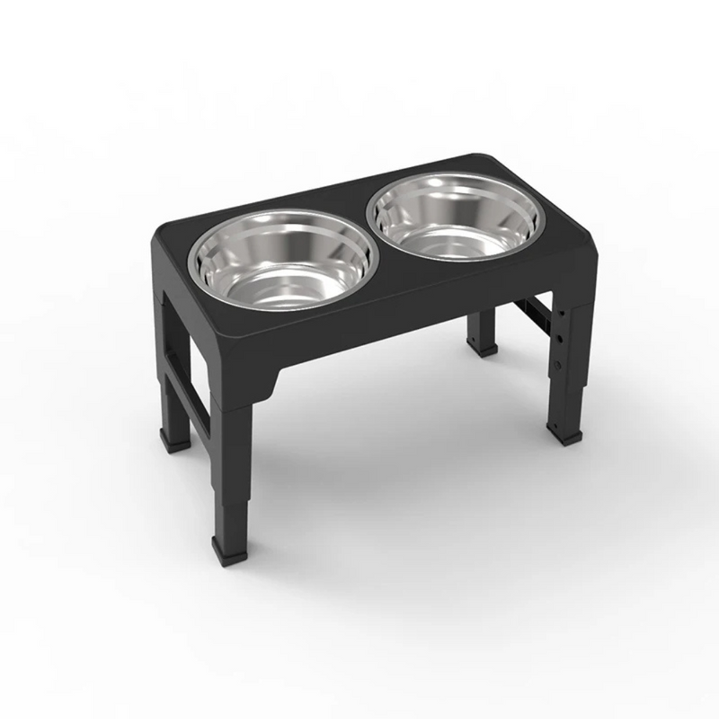 Comedouro e Bebedouro Elevado Ajustável para Pets - Conforto e Estilo com Tigela em Aço Inox