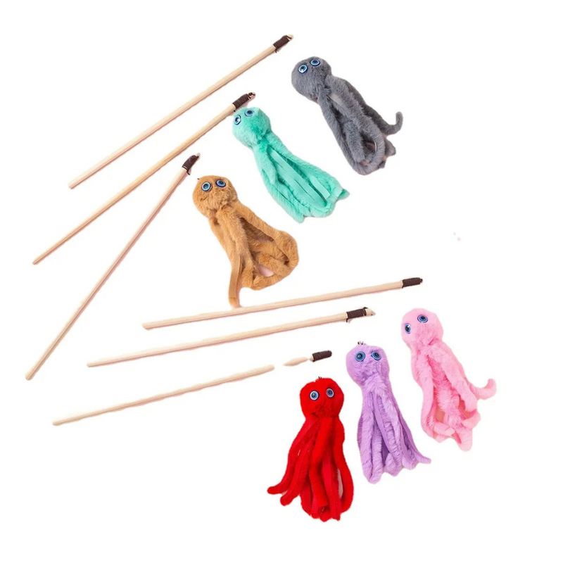 Varinha Interativa com Polvo Pelúcia e Guizo para Diversão dos Gatos