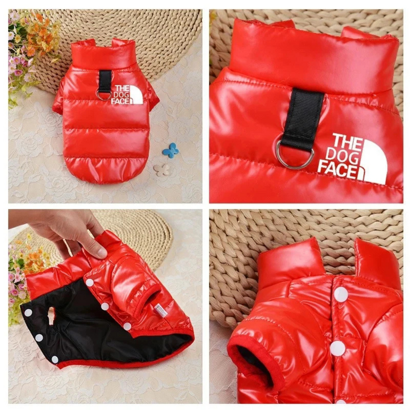 Jaqueta Puffer Impermeável para Pets The Dog Face com Alça Prática para Passeios Confortáveis