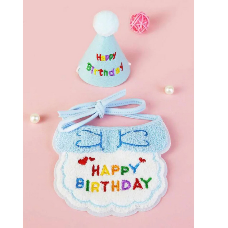 Conjunto de Chapéu e Babador para Aniversário de Cães e Gatos