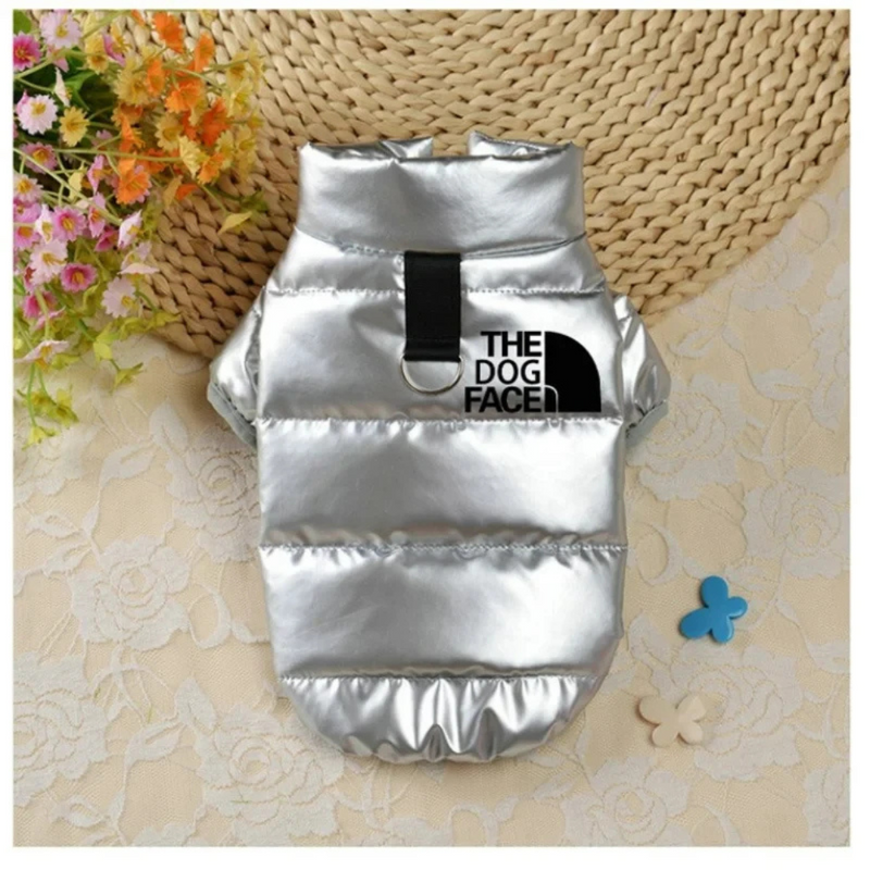 Jaqueta Puffer Impermeável para Pets The Dog Face com Alça Prática para Passeios Confortáveis