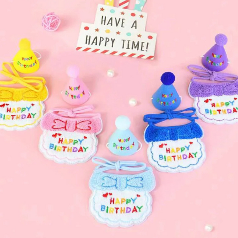 Conjunto de Chapéu e Babador para Aniversário de Cães e Gatos