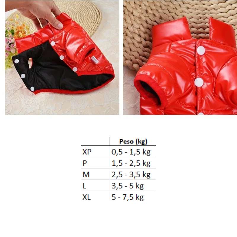 Jaqueta Puffer Impermeável para Pets The Dog Face com Alça Prática para Passeios Confortáveis