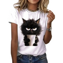 Camiseta Feminina Confortável com Estampa Divertida de Gato