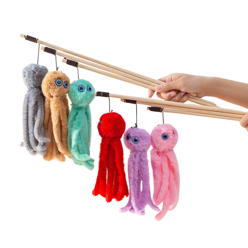 Varinha Interativa com Polvo Pelúcia e Guizo para Diversão dos Gatos