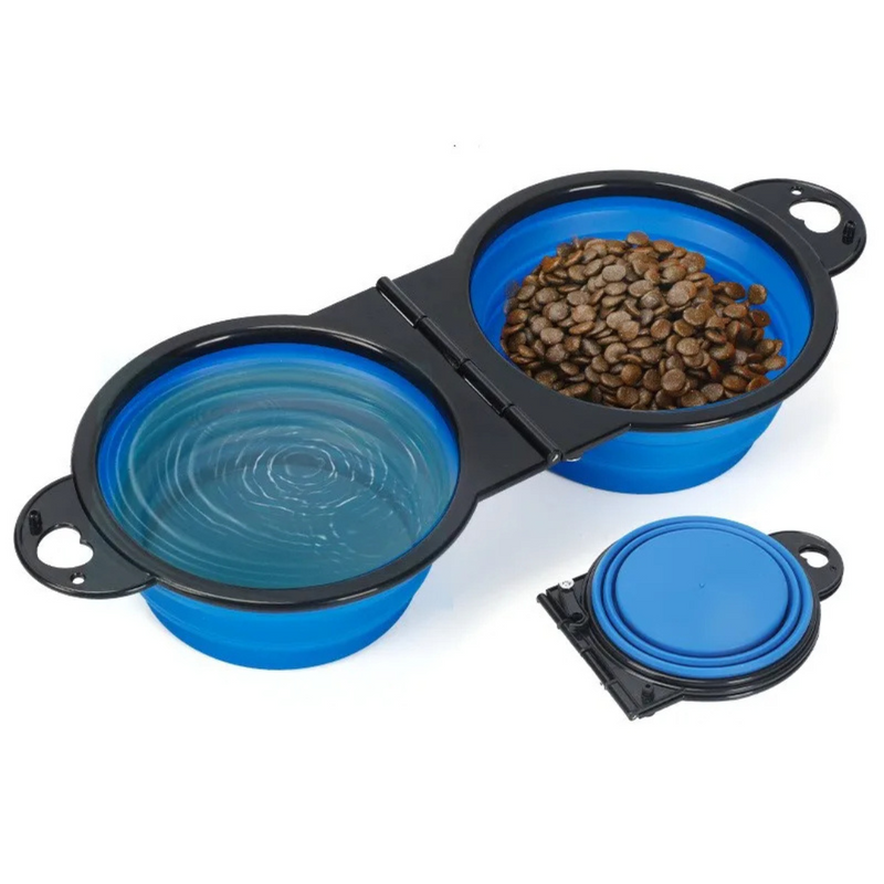 Tigela Dobrável 2 em 1: Comedouro e Bebedouro Prático para Aventuras