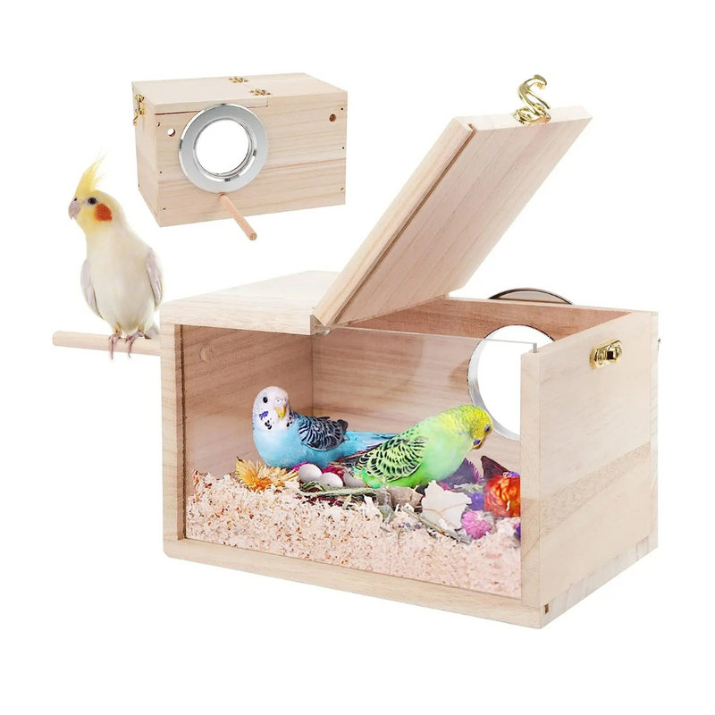 Ninho de Madeira com Visor de Acrílico para Periquitos e Aves - Conforto e Segurança para Seus Pássaros