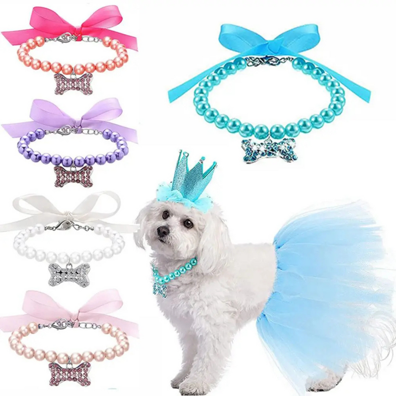 Colar de Pérolas Elegante com Pingente para Cachorros