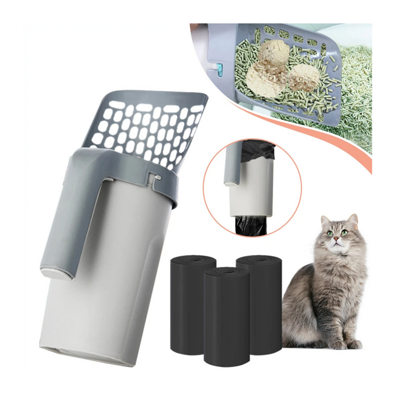 Pá Prática para Areia de Gatos com Saquinho Coletor