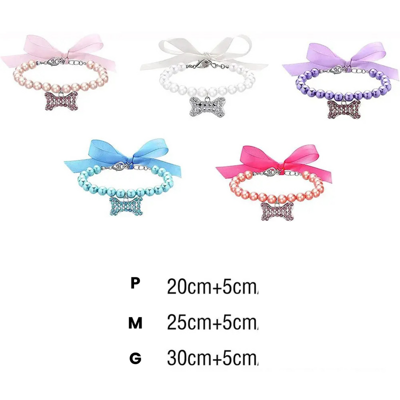 Colar de Pérolas Elegante com Pingente para Cachorros