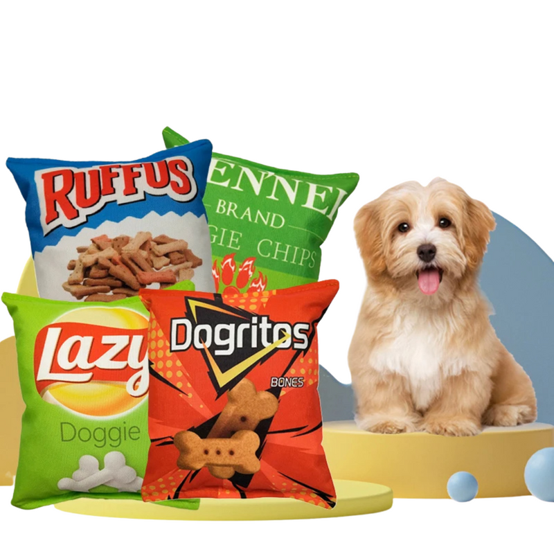 Almofada Divertida em Forma de Salgadinhos para Conforto do Seu Cachorro