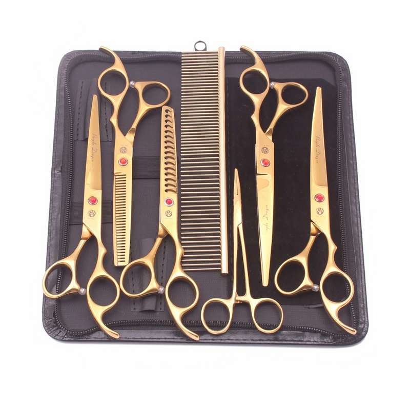 Kit Profissional de Tesouras e Pente para Banho e Tosa Purple Dragon com Estojo – Transforme a Experiência do Seu Pet