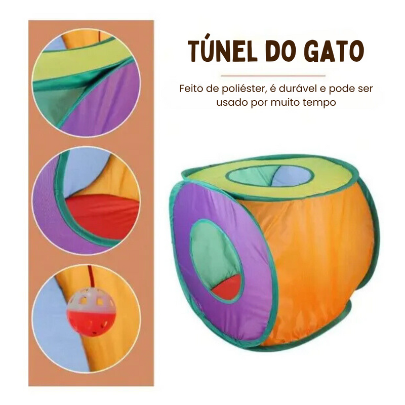 Túnel Dobrável Colorido para Gatos com Bolinhas - Diversão e Conforto em Cada Aventura