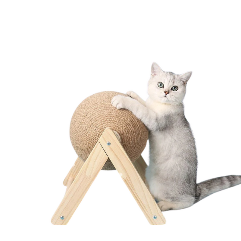 Bola Arranhadora de Sisal para Gatos com Suporte de Madeira - Conforto e Diversão em um Só Produto