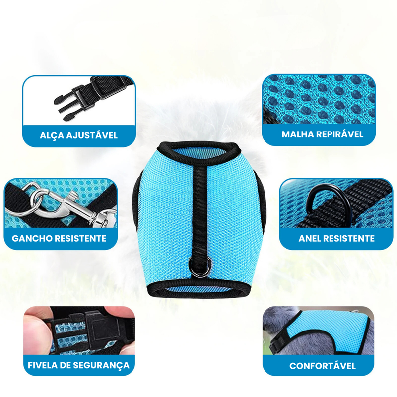 Coleira Peitoral Ajustável e Guia para Conforto e Segurança de Seu Coelho