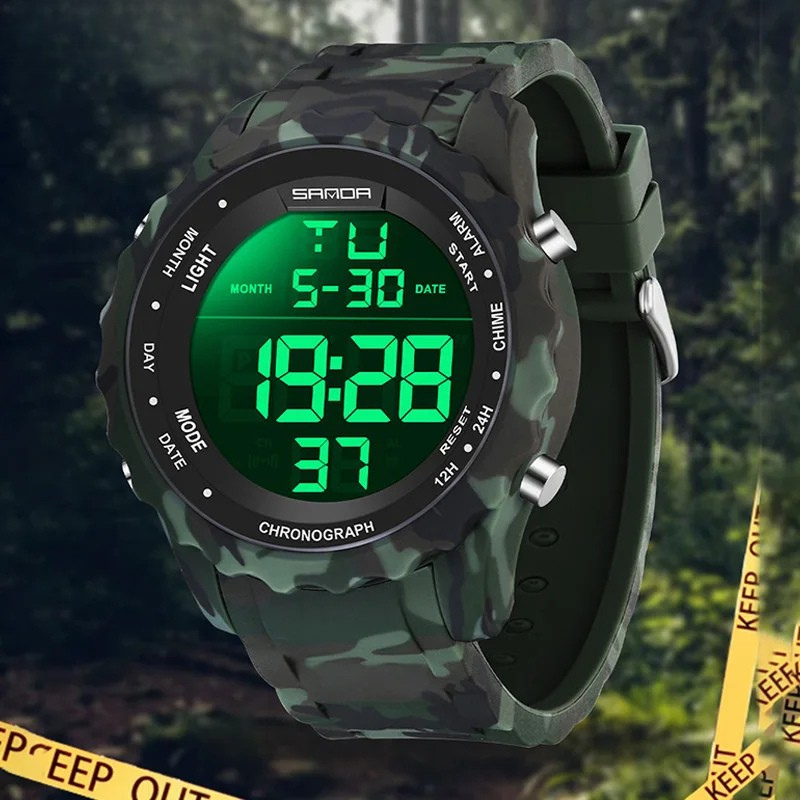 Relógio Digital Militar Camuflado Sanda: Estilo e Durabilidade à Prova d'Água