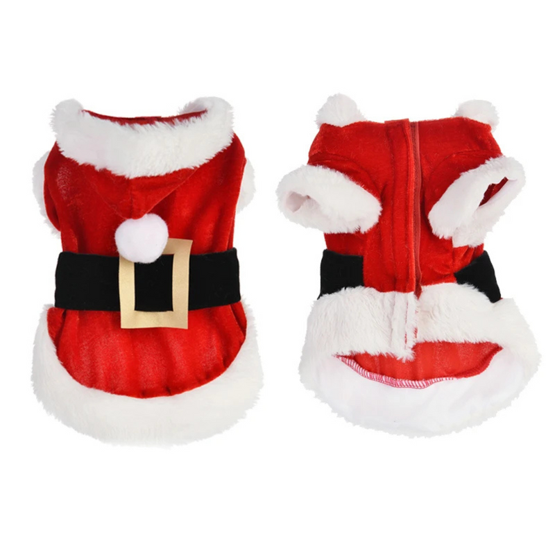 Casaco Natalino com Capuz de Papai Noel para Cães e Gatos Pequenos - Conforto e Estilo Festivo para Seu Pet