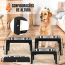 Comedouro e Bebedouro Elevado Ajustável para Pets - Conforto e Estilo com Tigela em Aço Inox
