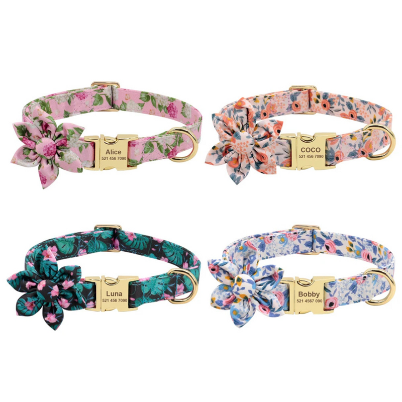 Coleira de Identificação Personalizável com Laço Floral: Estilo e Segurança para Seu Pet