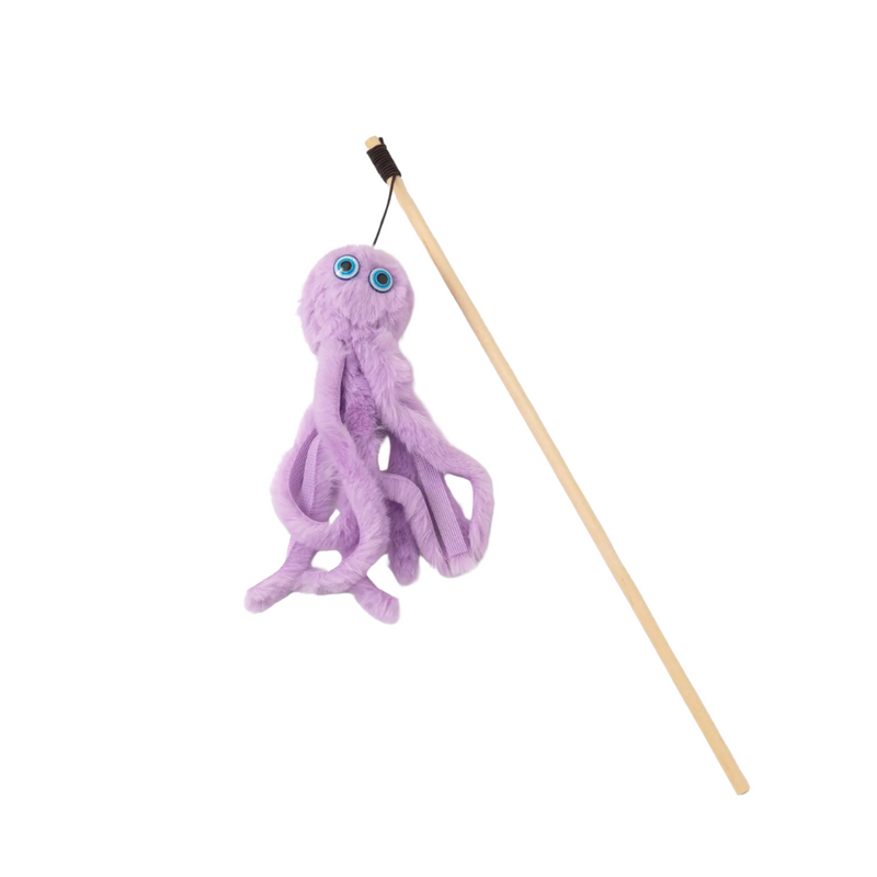 Varinha Interativa com Polvo Pelúcia e Guizo para Diversão dos Gatos
