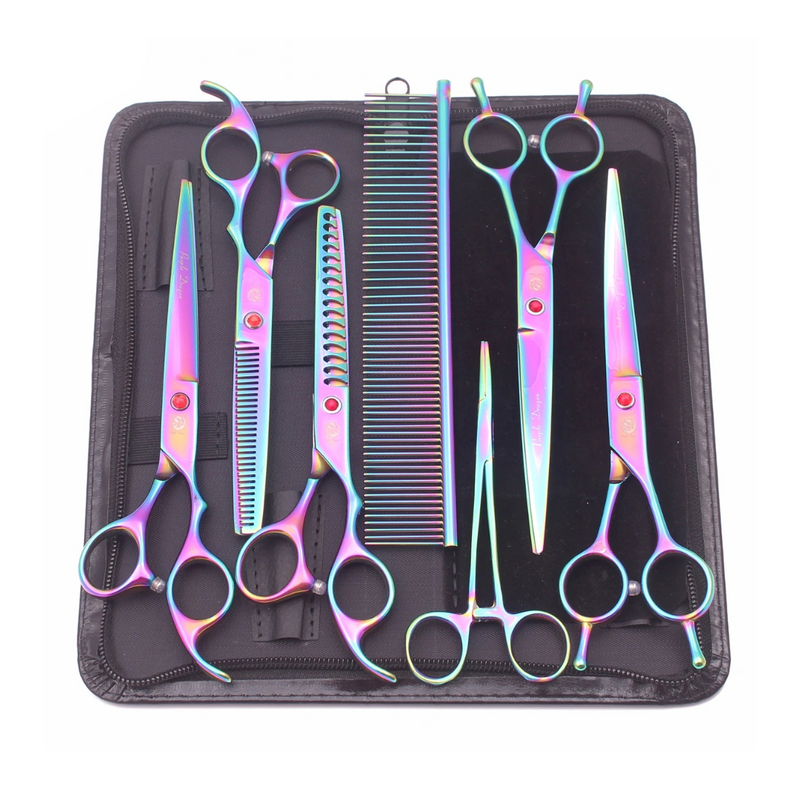 Kit Profissional de Tesouras e Pente para Banho e Tosa Purple Dragon com Estojo – Transforme a Experiência do Seu Pet