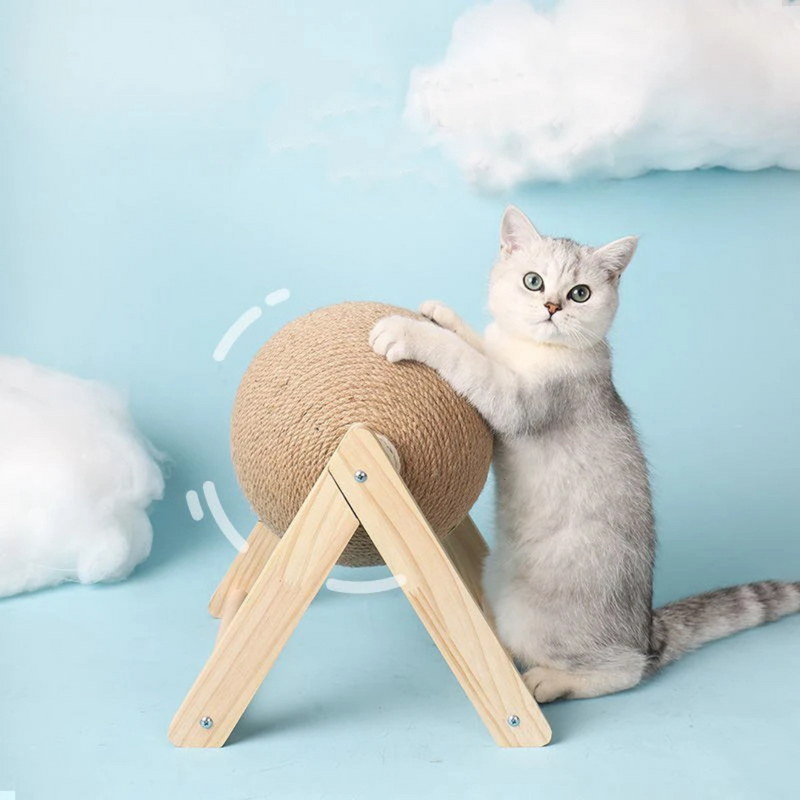 Bola Arranhadora de Sisal para Gatos com Suporte de Madeira - Conforto e Diversão em um Só Produto