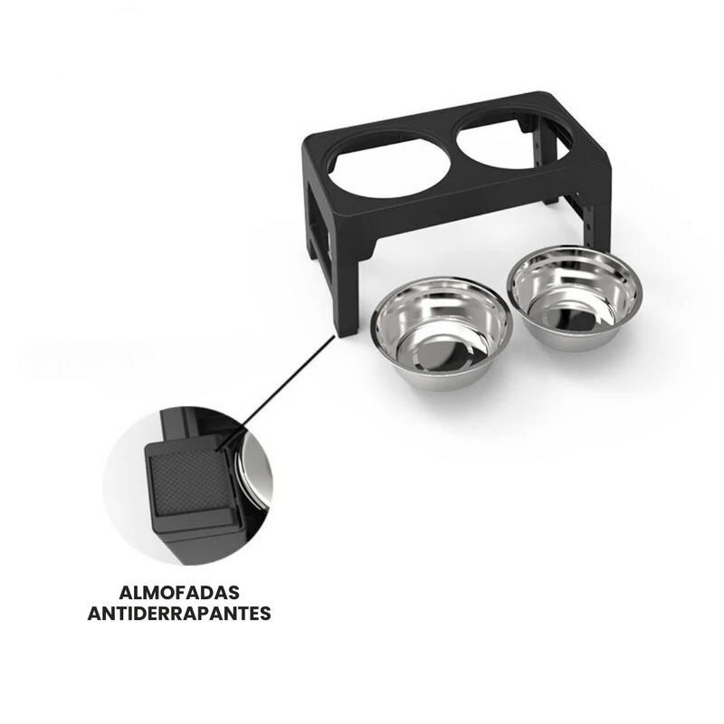 Comedouro e Bebedouro Elevado Ajustável para Pets - Conforto e Estilo com Tigela em Aço Inox