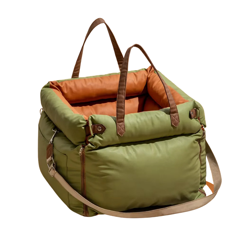 Bolsa de Assento Pet em Couro Reforçado para Viagens Seguras com Seu Cachorro
