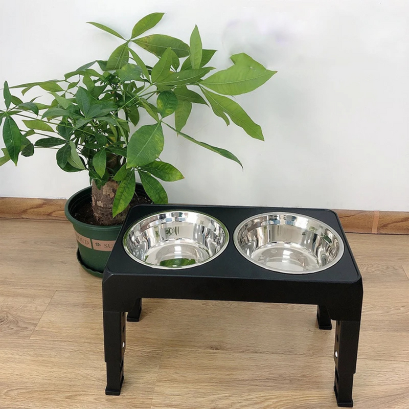 Comedouro e Bebedouro Elevado Ajustável para Pets - Conforto e Estilo com Tigela em Aço Inox