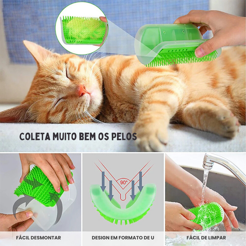 Escova Relaxante para Gatos com Fixação em Paredes e Cantos