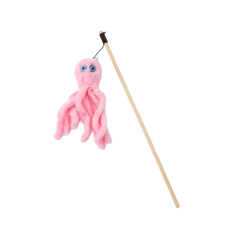 Varinha Interativa com Polvo Pelúcia e Guizo para Diversão dos Gatos