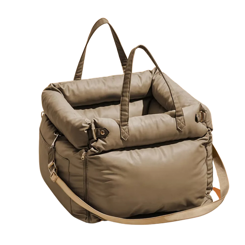 Bolsa de Assento Pet em Couro Reforçado para Viagens Seguras com Seu Cachorro
