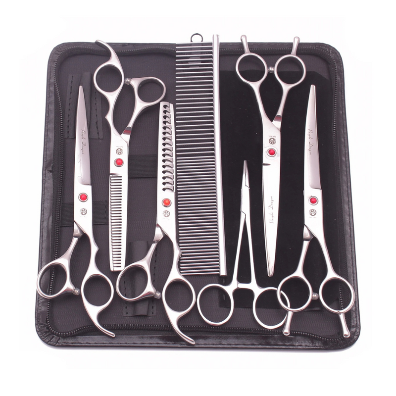 Kit Profissional de Tesouras e Pente para Banho e Tosa Purple Dragon com Estojo – Transforme a Experiência do Seu Pet