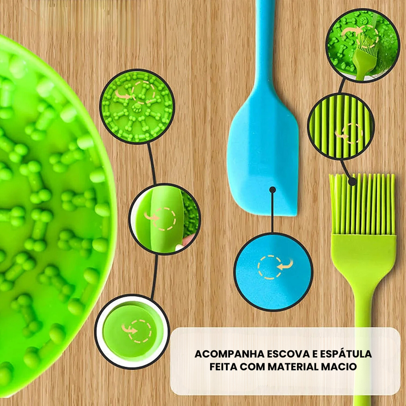 Tigela de Silicone para Alimentação Lenta com Tapete Lick Mat e Espátula - Conforto e Satisfação para Seu Cachorro