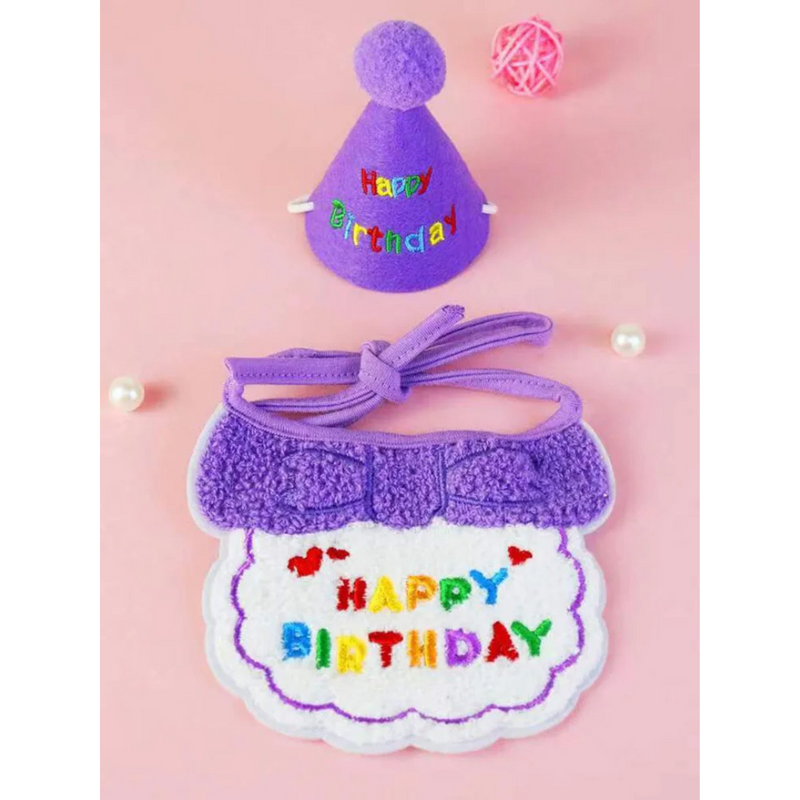 Conjunto de Chapéu e Babador para Aniversário de Cães e Gatos