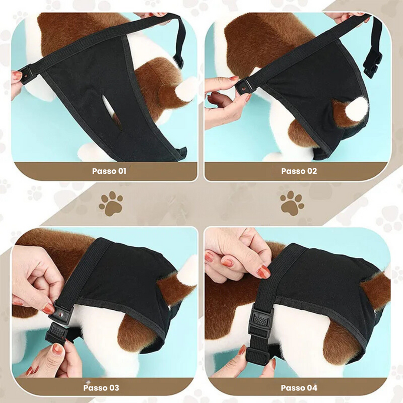 Fralda Higiênica Pet Ajustável com 8 Refil Laváveis para Conforto e Proteção de Cadelas em Cio