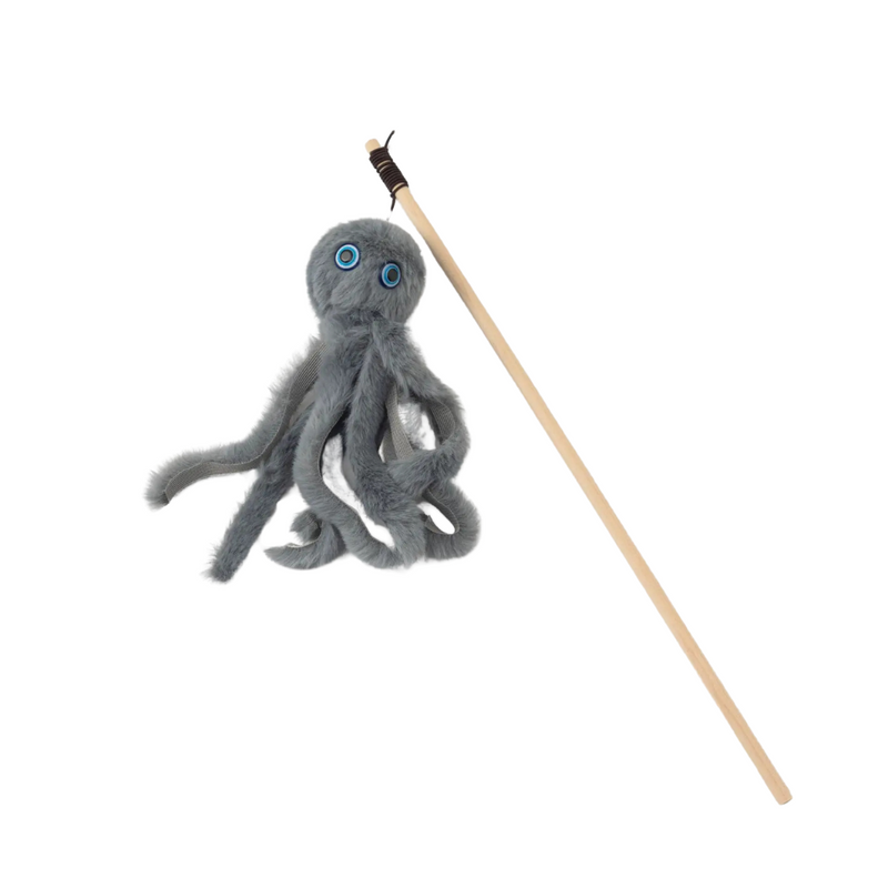 Varinha Interativa com Polvo Pelúcia e Guizo para Diversão dos Gatos