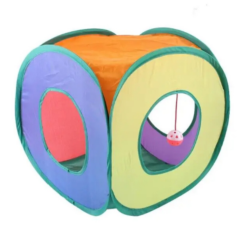 Túnel Dobrável Colorido para Gatos com Bolinhas - Diversão e Conforto em Cada Aventura