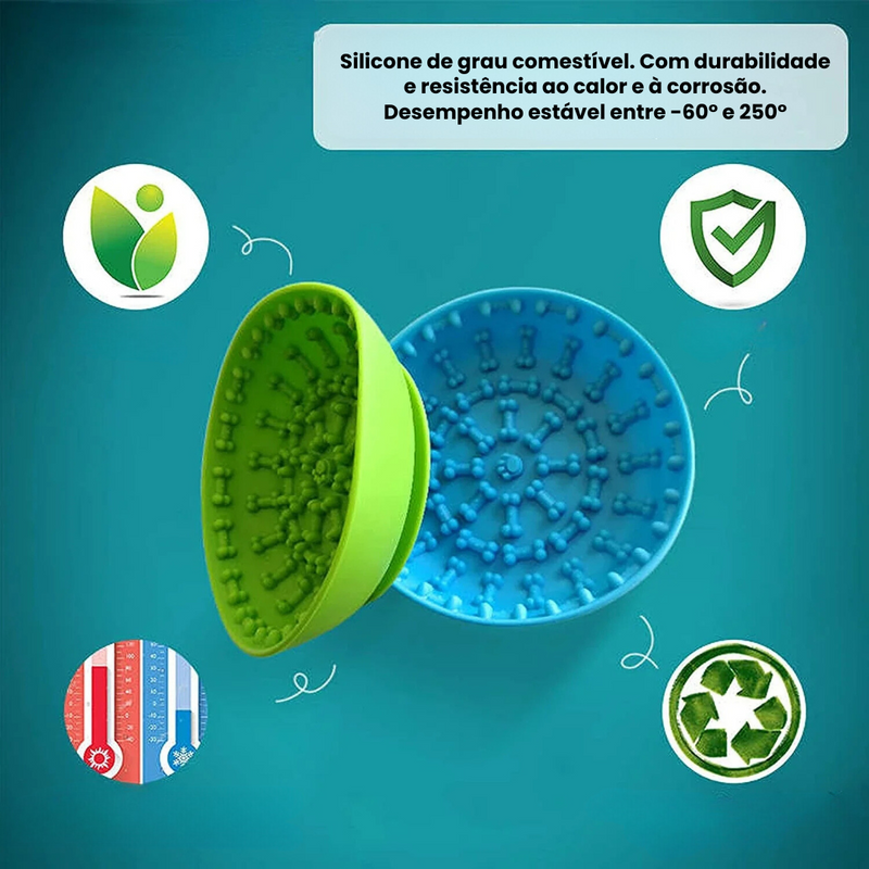 Tigela de Silicone para Alimentação Lenta com Tapete Lick Mat e Espátula - Conforto e Satisfação para Seu Cachorro