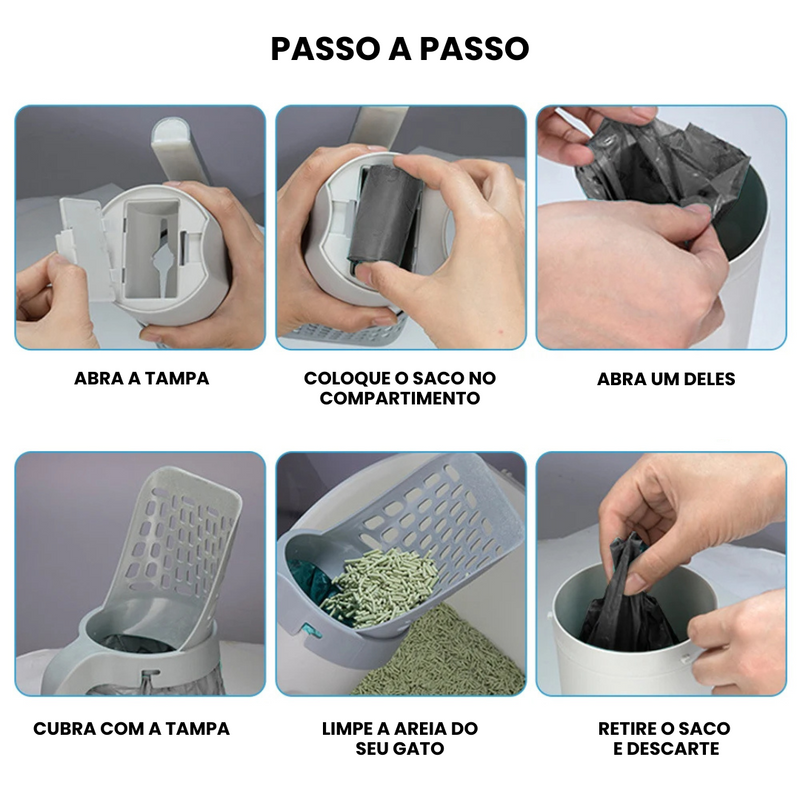 Pá Prática para Areia de Gatos com Saquinho Coletor