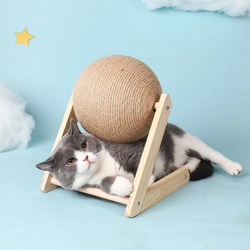Bola Arranhadora de Sisal para Gatos com Suporte de Madeira - Conforto e Diversão em um Só Produto