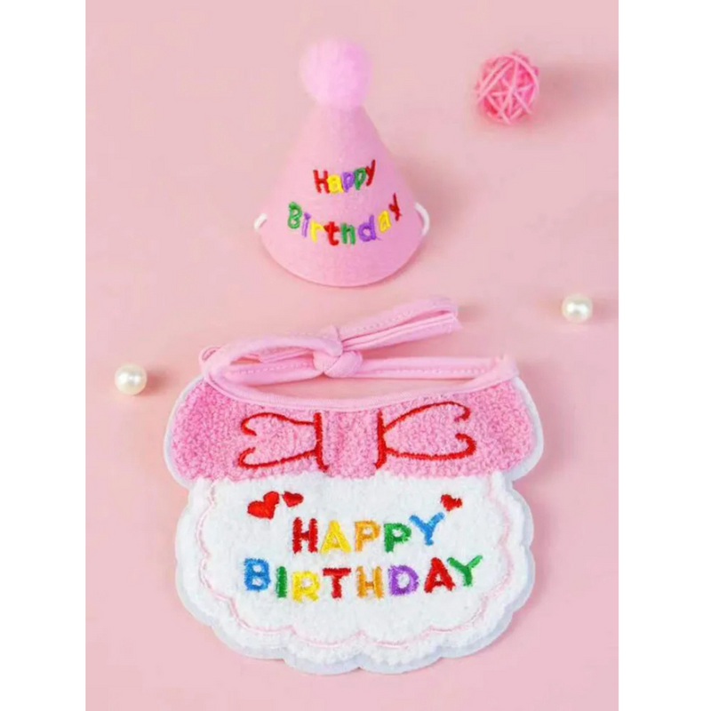 Conjunto de Chapéu e Babador para Aniversário de Cães e Gatos