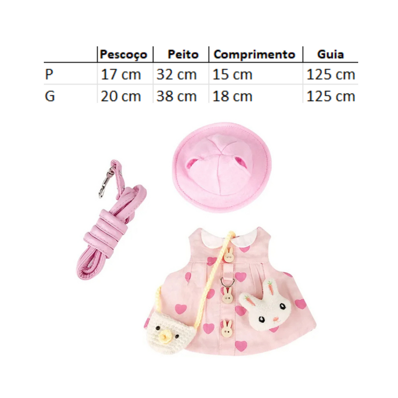 Conjunto Elegante de Vestido e Chapéu para Coelhos